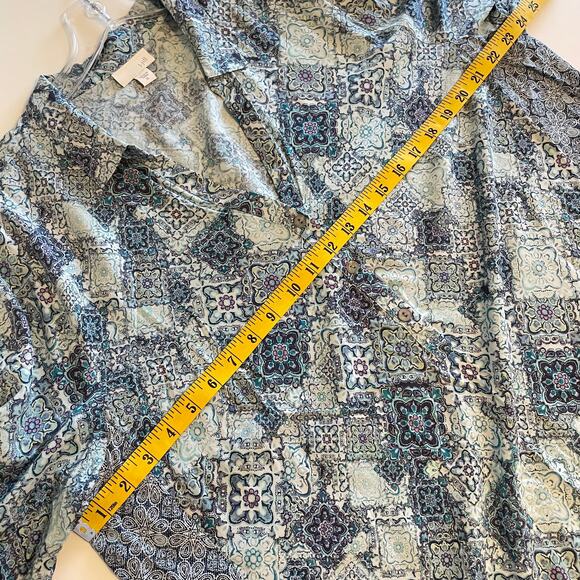 J. Jill Medallion Border Tunic Womens XL Blue Purple Long Sleeve Button Top - Picture 6 of 7